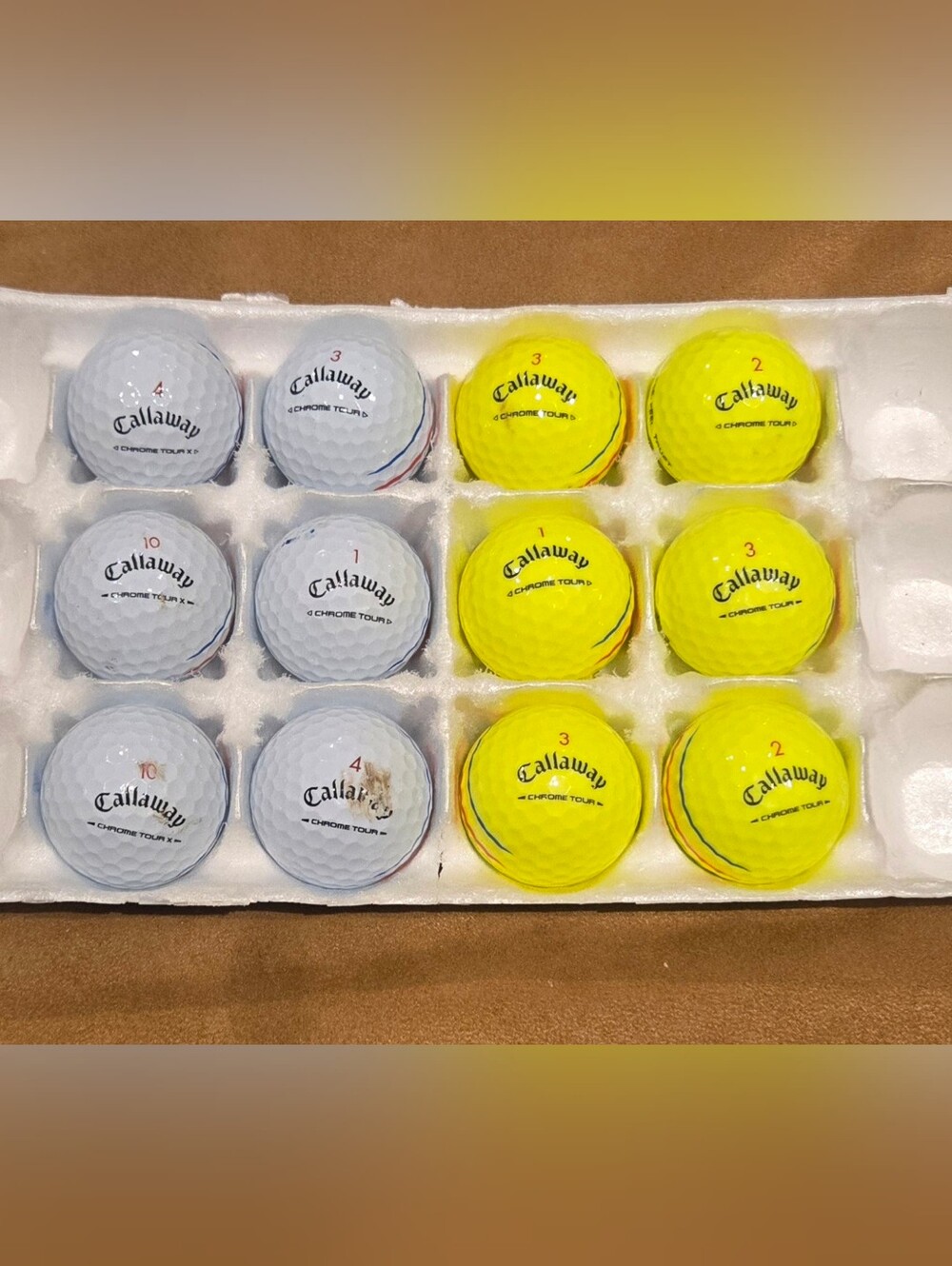 12 Callaway Chrome Tour & Tour X White & Yellow Triple Track Golf Balls.